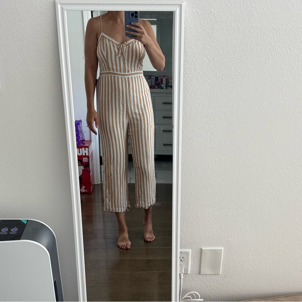 Abercrombie & Fitch Beige and White Striped Jumpsuit